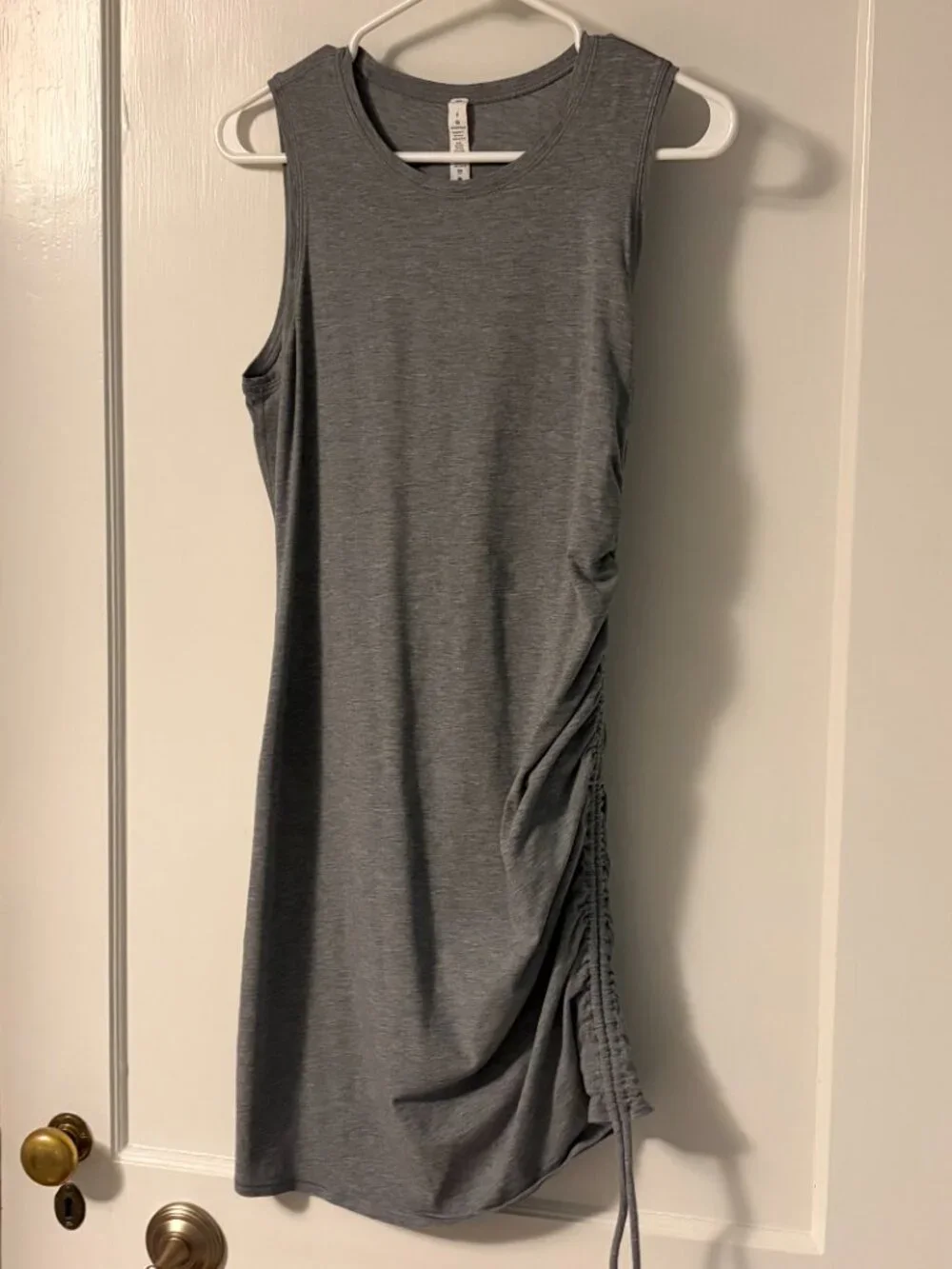 Lululemon cinch it mini dress heathered grey pima cotton ruched size 8 athletic